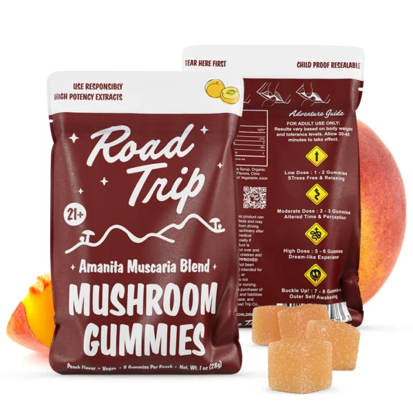 road trip gummies amanita muscaria peach